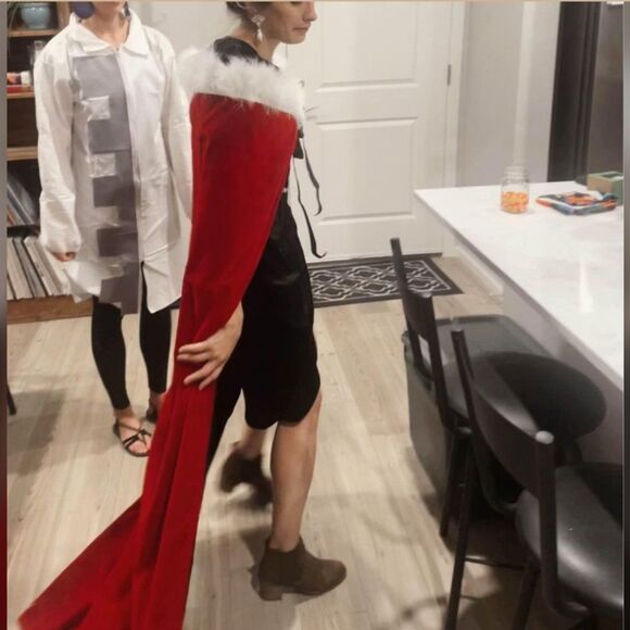 6 FT Premium Reversible Velvet Royal Cloak/Cape - Ostrich Feather Trim - Picture 2 of 9